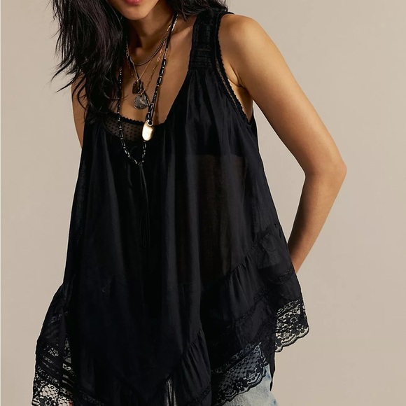 Free People Coretta Tunic Cream White Sheer Lace Trimmed Top Small NWT - Picture 15 of 16